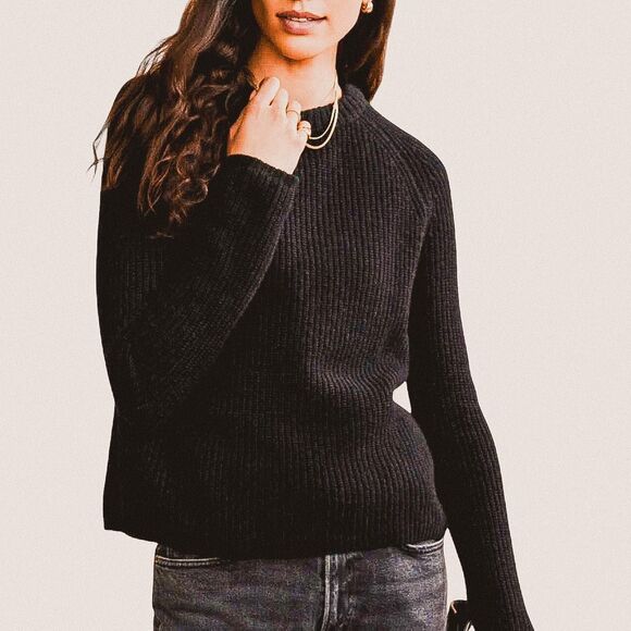Jenni Kayne Sweaters - Jenni Kayne Cashmere Fisherman Sweater – Black Minimalist Coastal Luxe medium